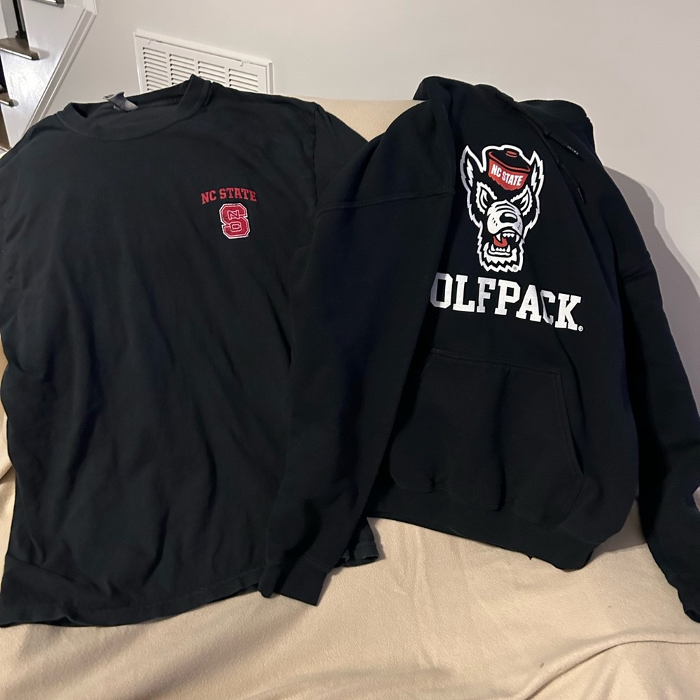 NC State long sleeve tshirt and sweatshirt